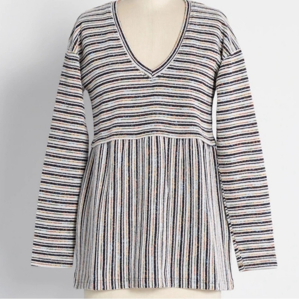 Modcloth Baja Beach Bliss Stripe V Neck Sweater Size Large